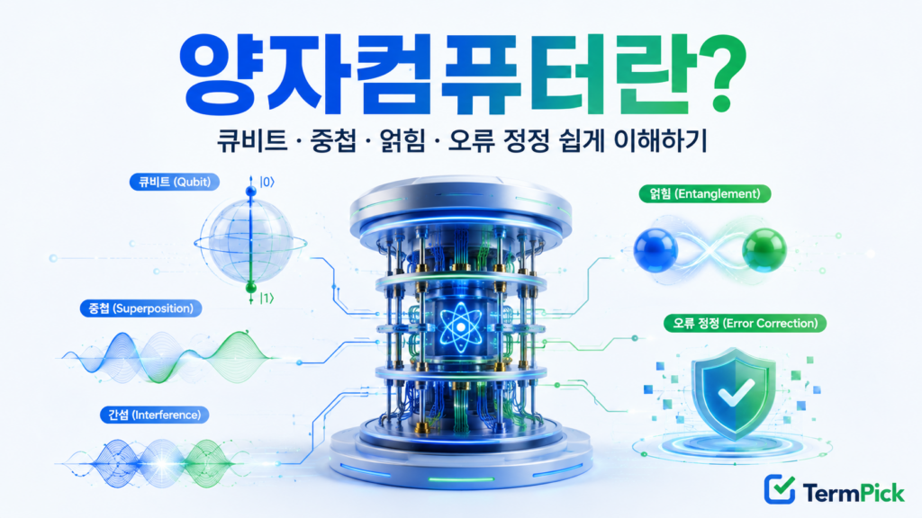 양자컴퓨터란 무엇인지 큐비트 중첩 얽힘 간섭으로 설명한 대표 이미지