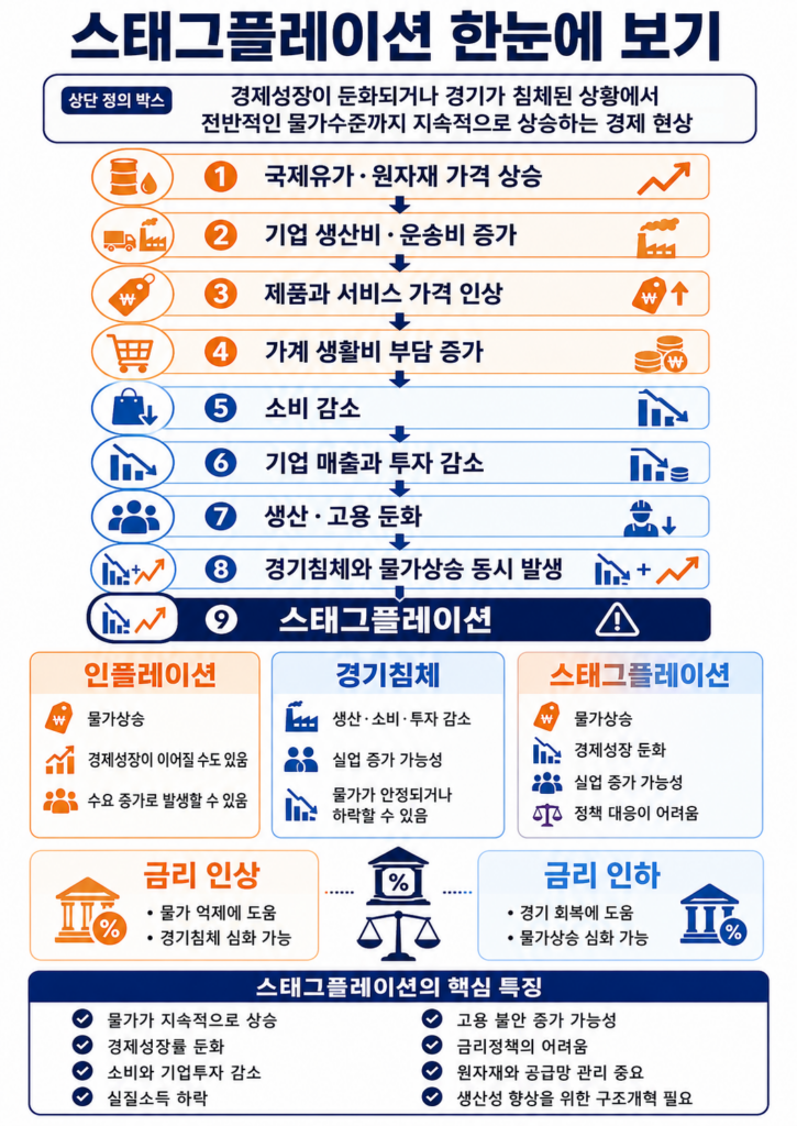 경제성장률 물가 고용 국제유가로 스태그플레이션을 판단하는 주요 지표 인포그래픽