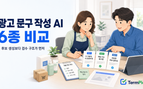 광고 문구 작성 AI 비교를 위해 여러 문구 후보와 상품 정보를 검토하는 사업자