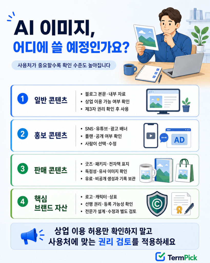 블로그 광고 굿즈 브랜드 자산별 AI 이미지 상업적 이용 확인 수준