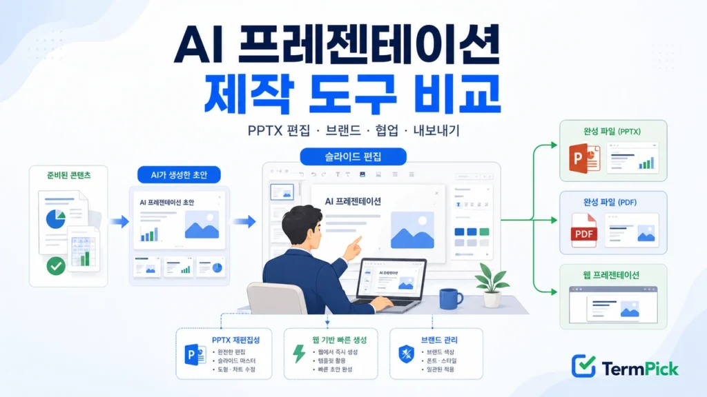AI 프레젠테이션 제작 도구를 PPTX 편집성과 브랜드 관리 기준으로 선택하는 과정