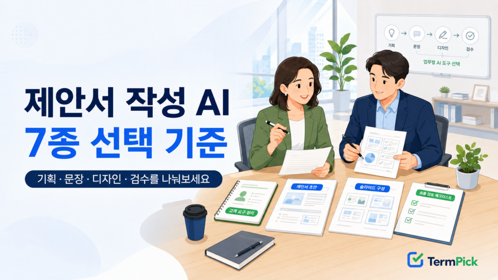 제안서 작성 AI 도구 비교를 기획 문장 디자인 검수 단계로 나눈 업무 장면