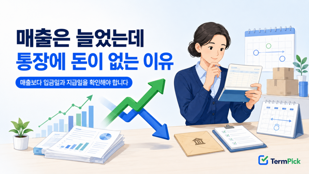 사업자 현금흐름 관리로 매출과 통장 잔액의 차이를 확인하는 모습