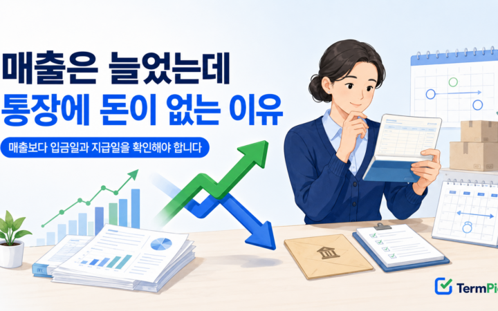 사업자 현금흐름 관리로 매출과 통장 잔액의 차이를 확인하는 모습