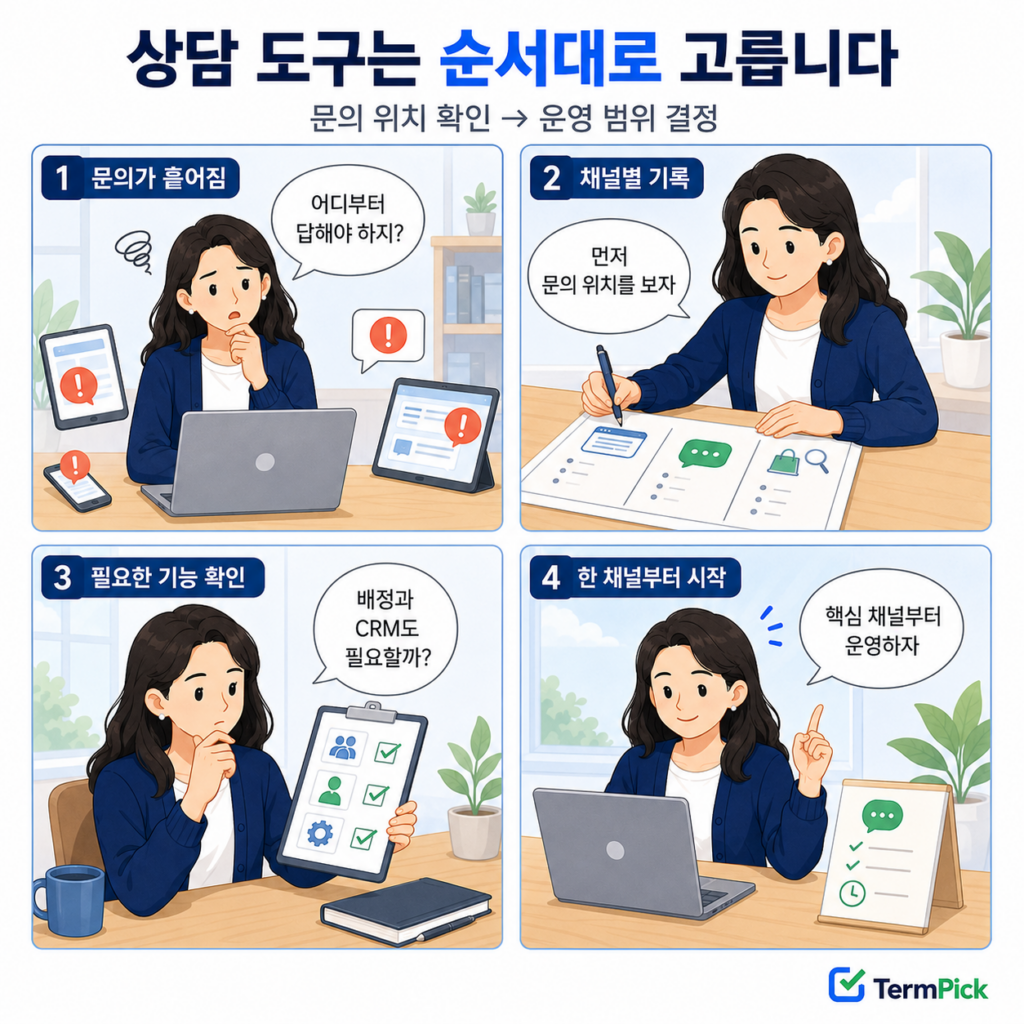 문의 채널 기록부터 고객상담 도구를 선택하는 네 단계