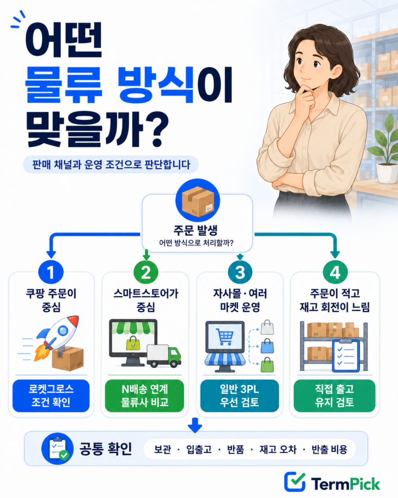 쿠팡·스마트스토어·자사몰 운영 조건에 따라 물류 방식을 선택하는 의사결정표
