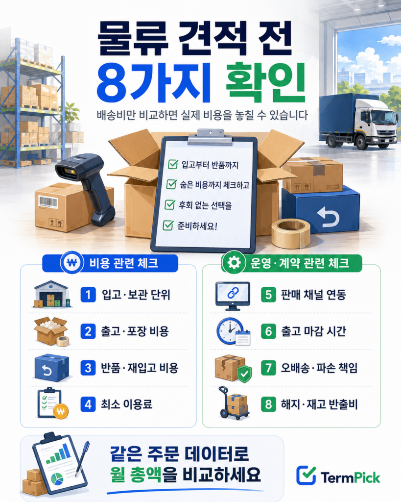 풀필먼트와 3PL 견적에서 입고비·보관비·반품비·책임 조건을 확인하는 8가지 체크리스트