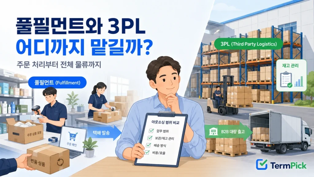 풀필먼트 3PL 차이를 주문 처리와 전체 물류 위탁 범위로 나누어 판단하는 장면