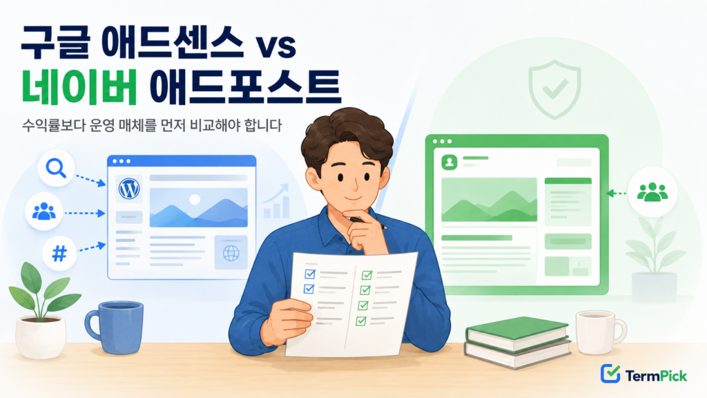 애드센스 애드포스트 비교를 통해 독립 사이트와 네이버 블로그 수익화를 선택하는 장면