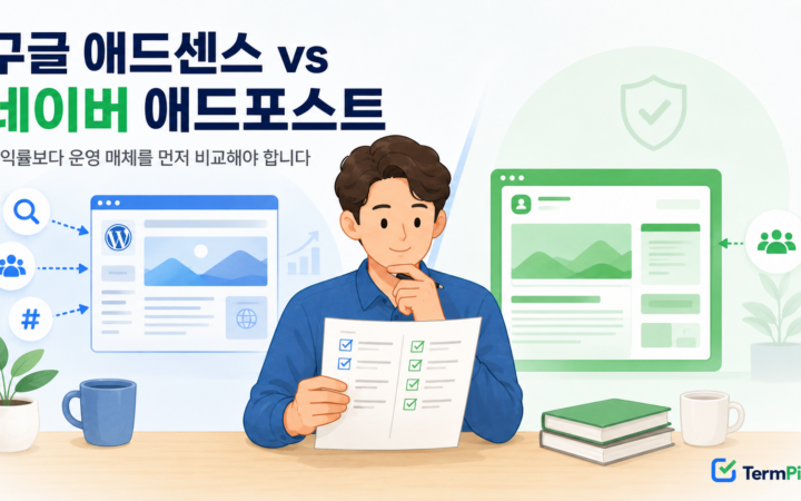애드센스 애드포스트 비교를 통해 독립 사이트와 네이버 블로그 수익화를 선택하는 장면