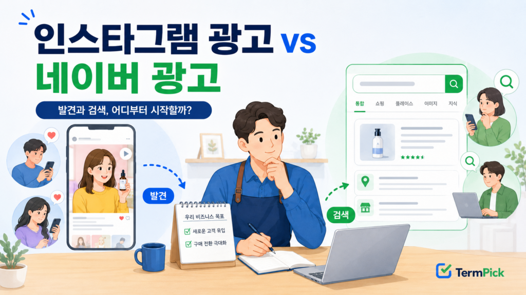 인스타그램 광고와 네이버 광고 차이를 고객 발견과 검색 의도 기준으로 비교하는 장면