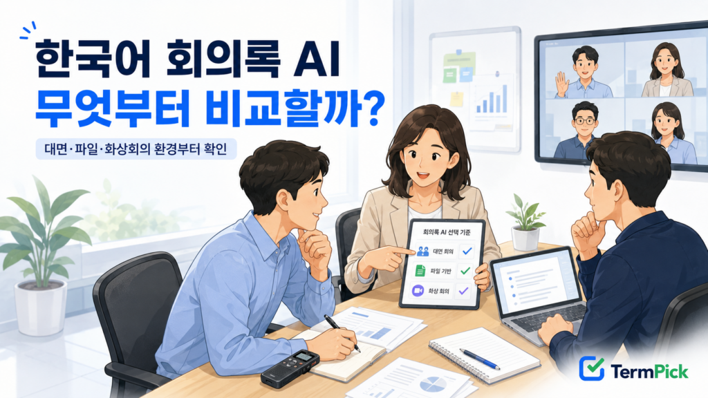 한국어 회의록 AI를 대면 회의와 화상회의 환경에 따라 선택하는 모습