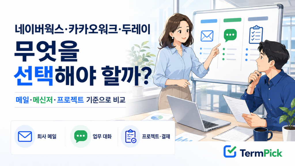 네이버웍스 카카오워크 두레이 비교를 위해 회사 메일과 메신저, 프로젝트 관리 기준을 확인하는 모습