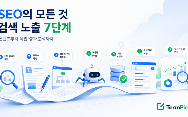 SEO의 모든 것을 구글·네이버 검색 노출 7단계로 정리한 안내 이미지