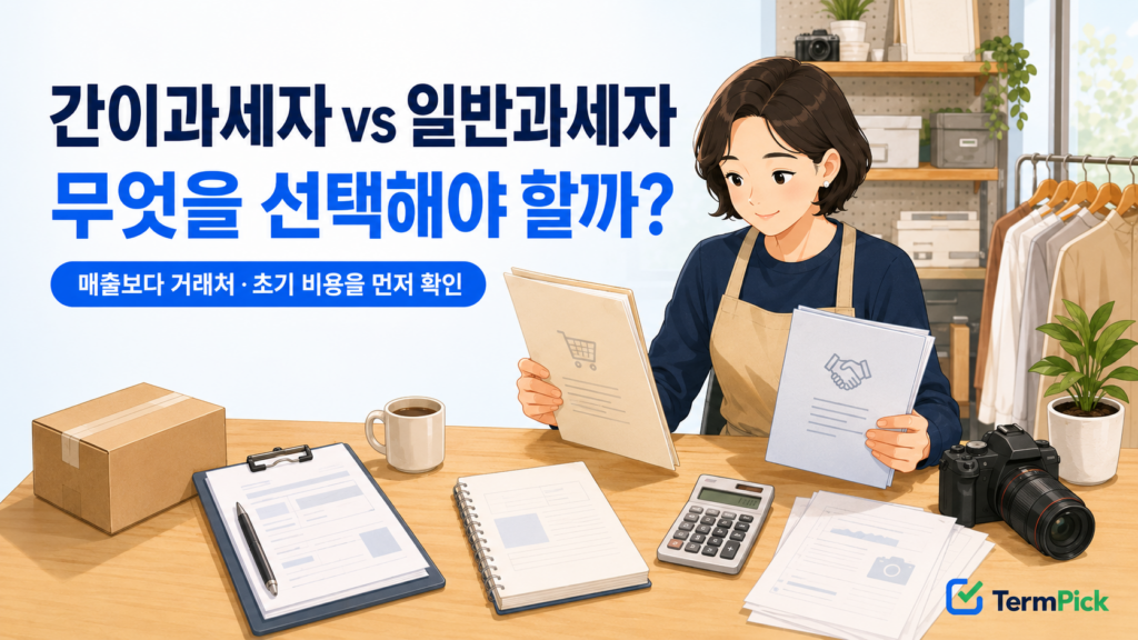 간이과세자와 일반과세자 차이를 거래처와 초기 비용 기준으로 비교하는 장면