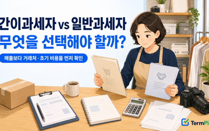 간이과세자와 일반과세자 차이를 거래처와 초기 비용 기준으로 비교하는 장면