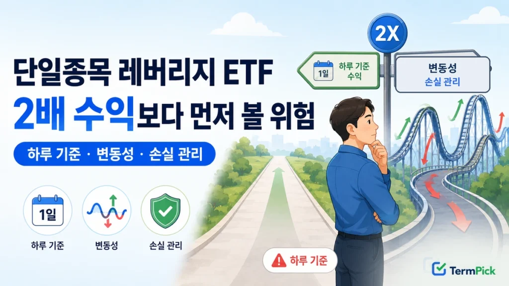 단일종목 레버리지 ETF의 2배 수익 구조와 변동성 위험을 비교하는 모습