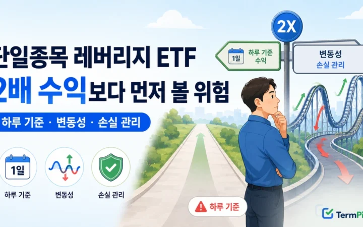 단일종목 레버리지 ETF의 2배 수익 구조와 변동성 위험을 비교하는 모습