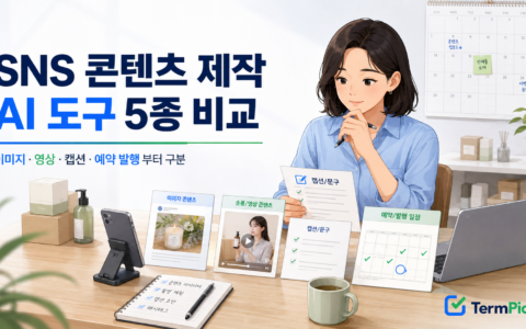 SNS 콘텐츠 제작 AI 도구 비교를 위해 이미지 영상 캡션 예약 발행 작업을 구분하는 소상공인