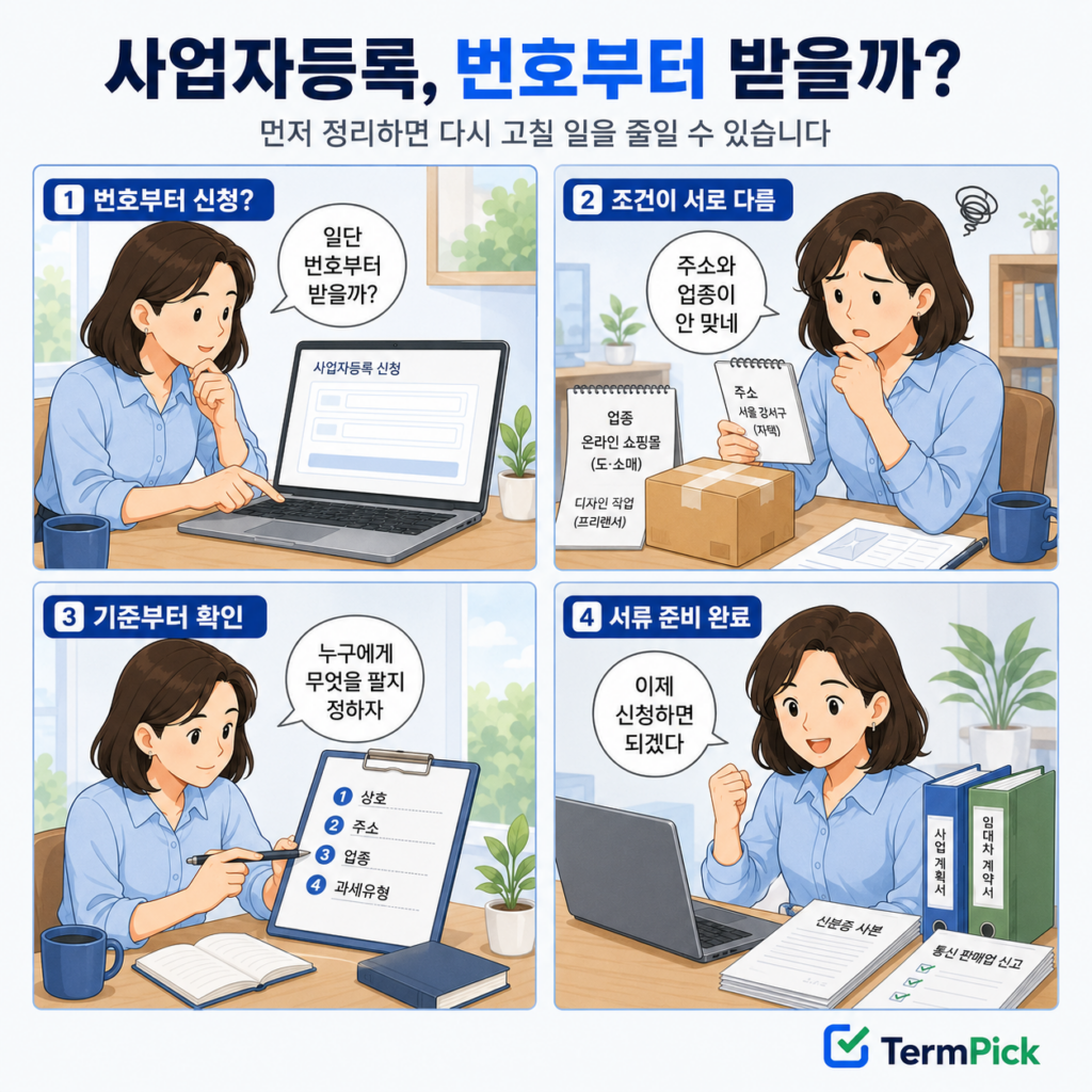 개인사업자 등록 전에 주소와 업종, 과세유형을 확인하는 4단계 만화