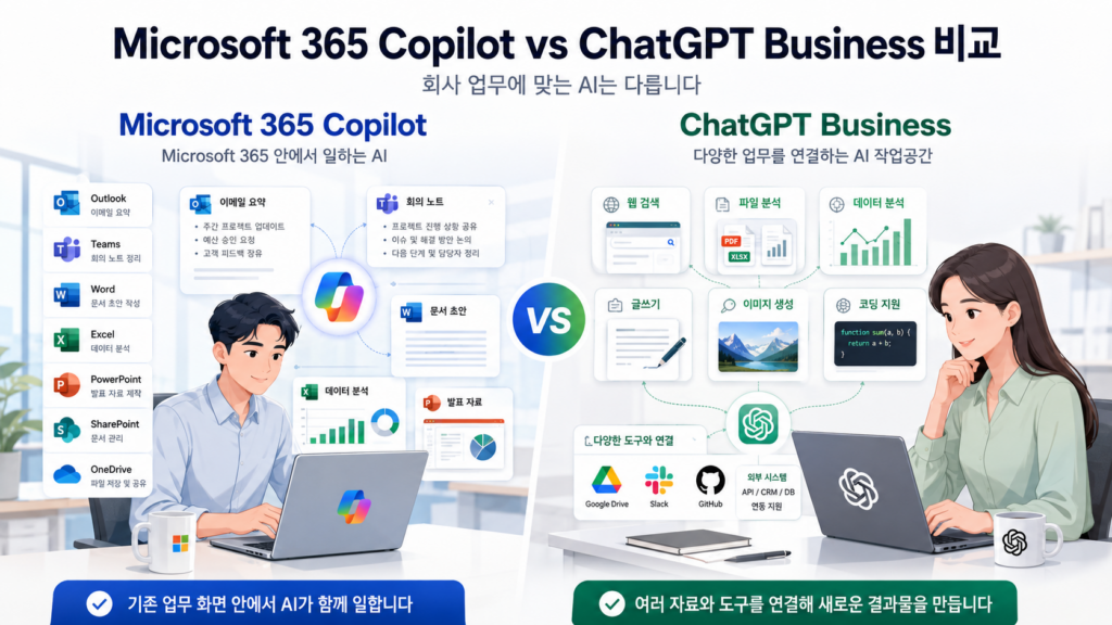 Microsoft 365 Copilot vs ChatGPT Business 비교