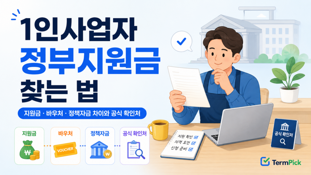 1인사업자 정부지원금의 지원금 바우처 정책자금 차이와 공식 확인처