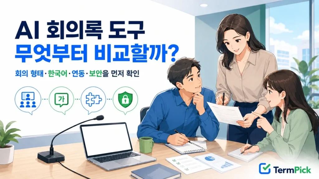 AI 회의록 도구 비교를 위해 회의 형태와 한국어 인식, 연동, 보안을 확인하는 팀