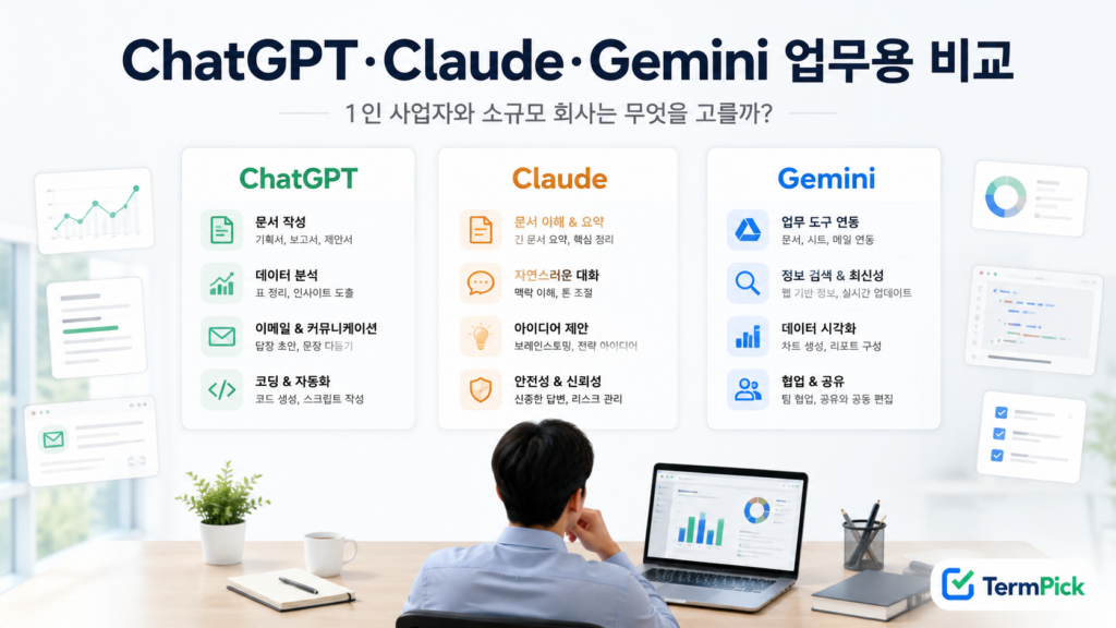 ChatGPT Claude Gemini 업무용 비교와 1인 사업자 및 소규모 회사의 AI 선택 기준