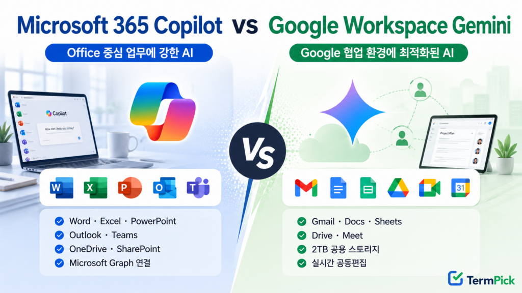 Microsoft 365 Copilot vs Google Workspace Gemini 업무용 AI 비교