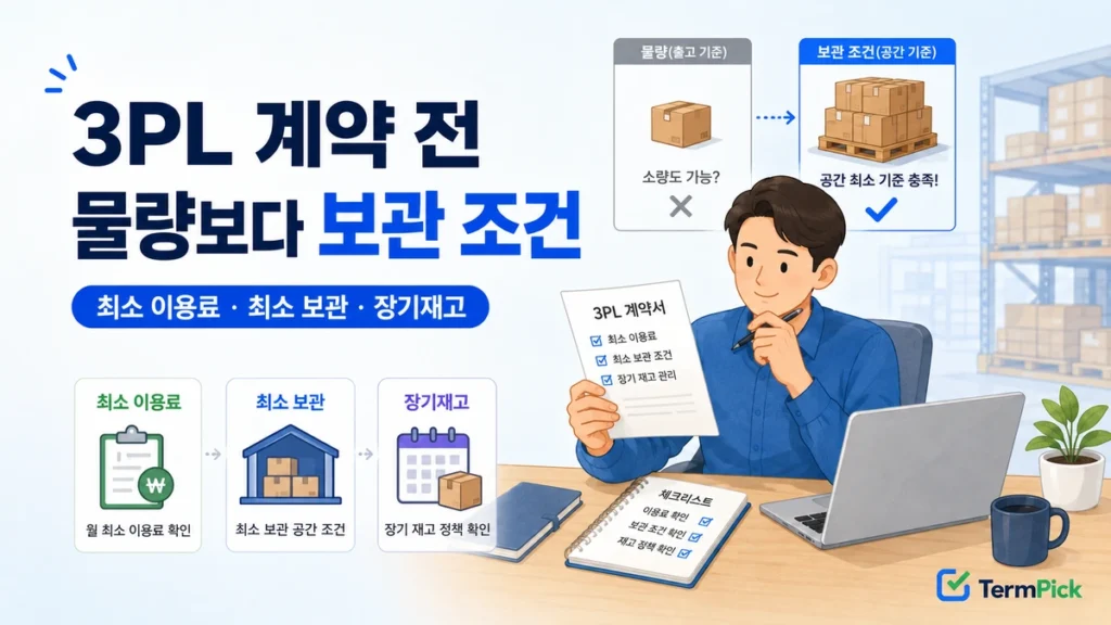 3PL 최소 물량과 최소 보관 조건을 계약서와 재고 상자로 비교하는 판매자